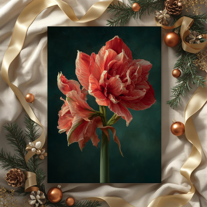 Red Amaryllis, Fine Art Oil Painting Canvas Wall Art