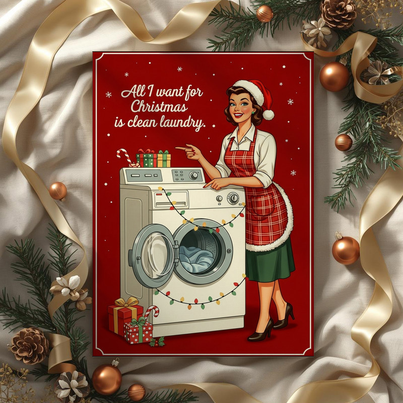Retro Christmas Laundry – Vintage 50s Style Laundry Room Decor Canvas Wall Art Retro Christmas Laundry – Vintage 50s Style Laundry Room Decor Canvas Wall Art