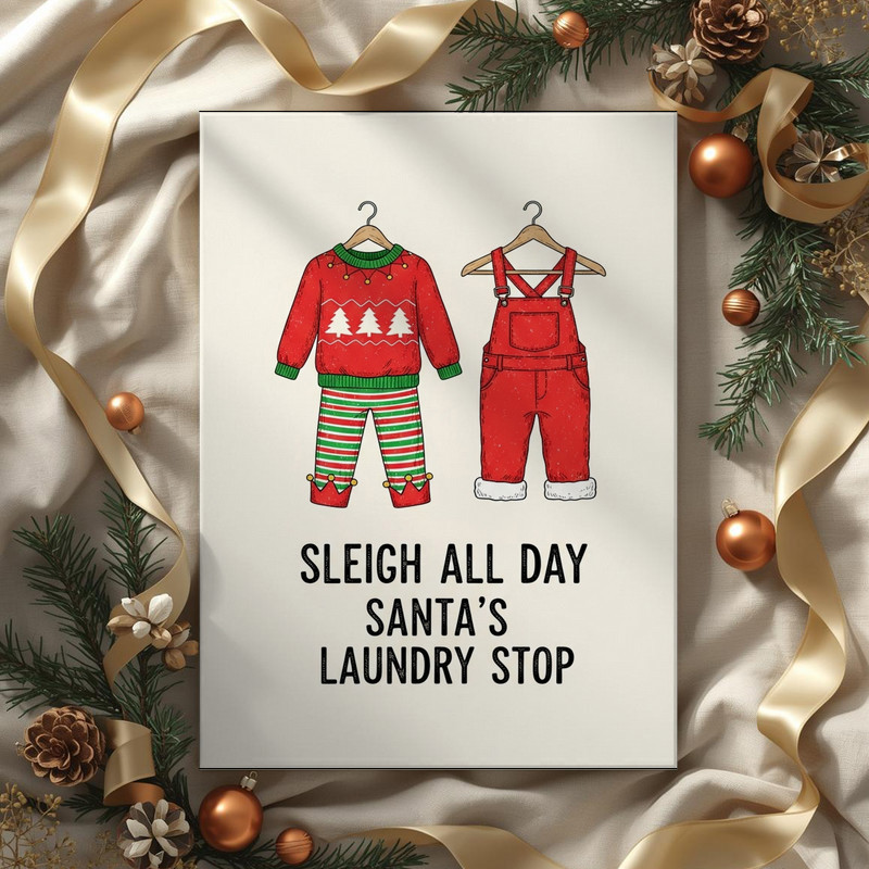 Sleigh All Day Then Laundry – Christmas Laundry Room Decor Canvas Wall Art