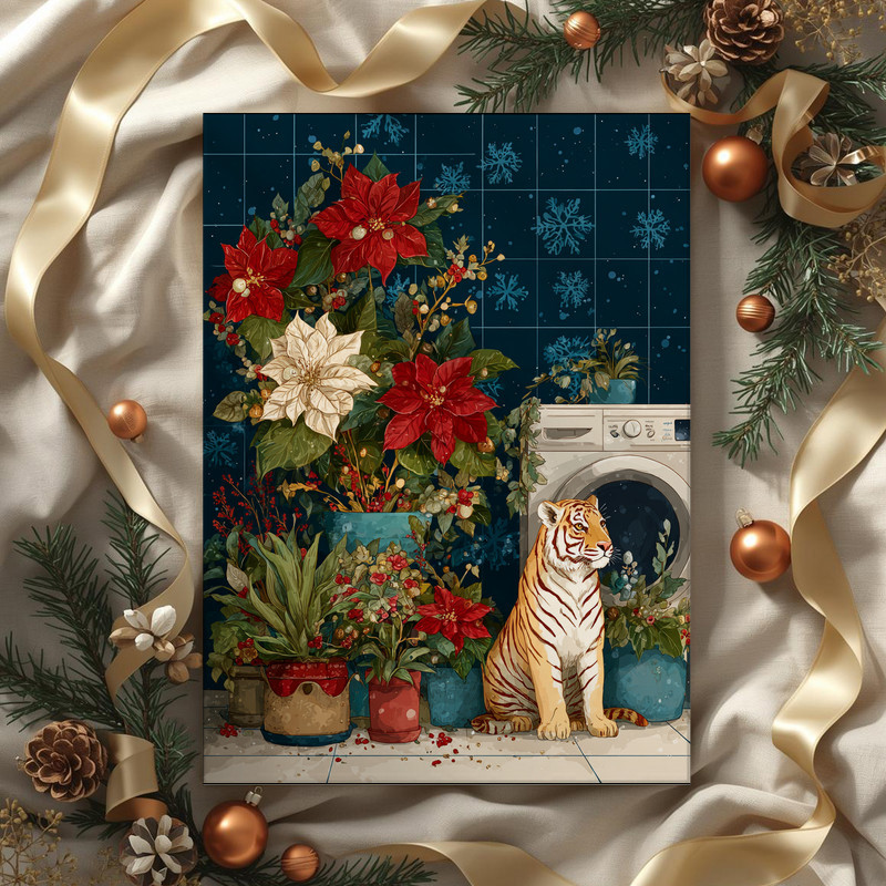 Whimsical Christmas Tiger – Christmas Laundry Room Decor Canvas Wall Art Whimsical Christmas Tiger – Christmas Laundry Room Decor Canvas Wall Art