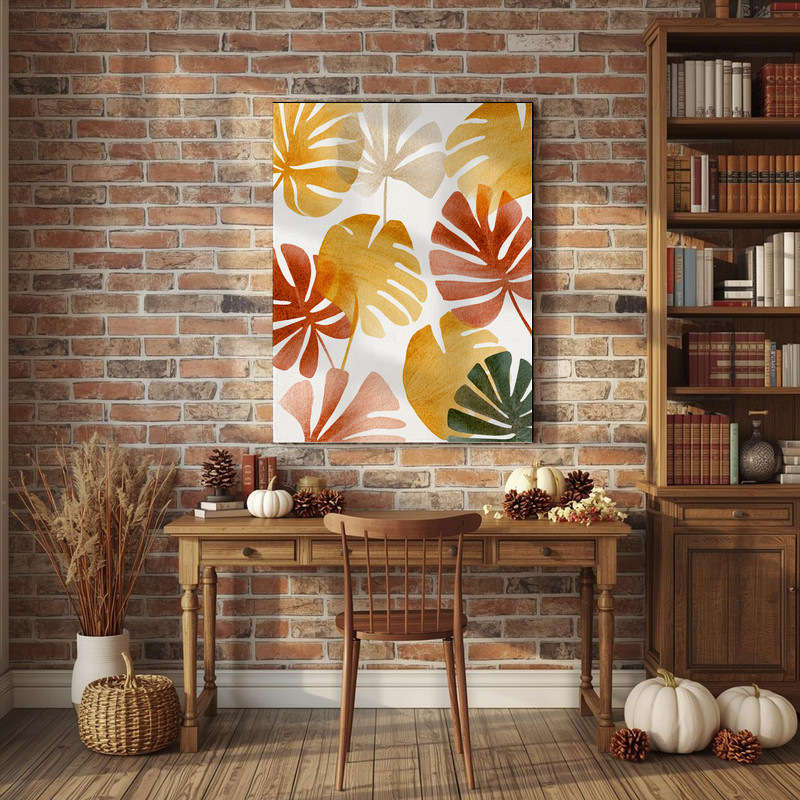 Autumn Foliage Tropics – Thanksgiving Botanical Laundry Room Decor Canvas Wall Art