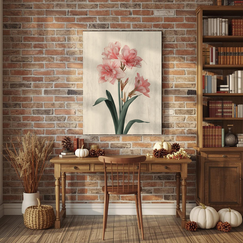 Blush Pink Amaryllis I, Minimal Botanical Illustration Canvas Wall Art