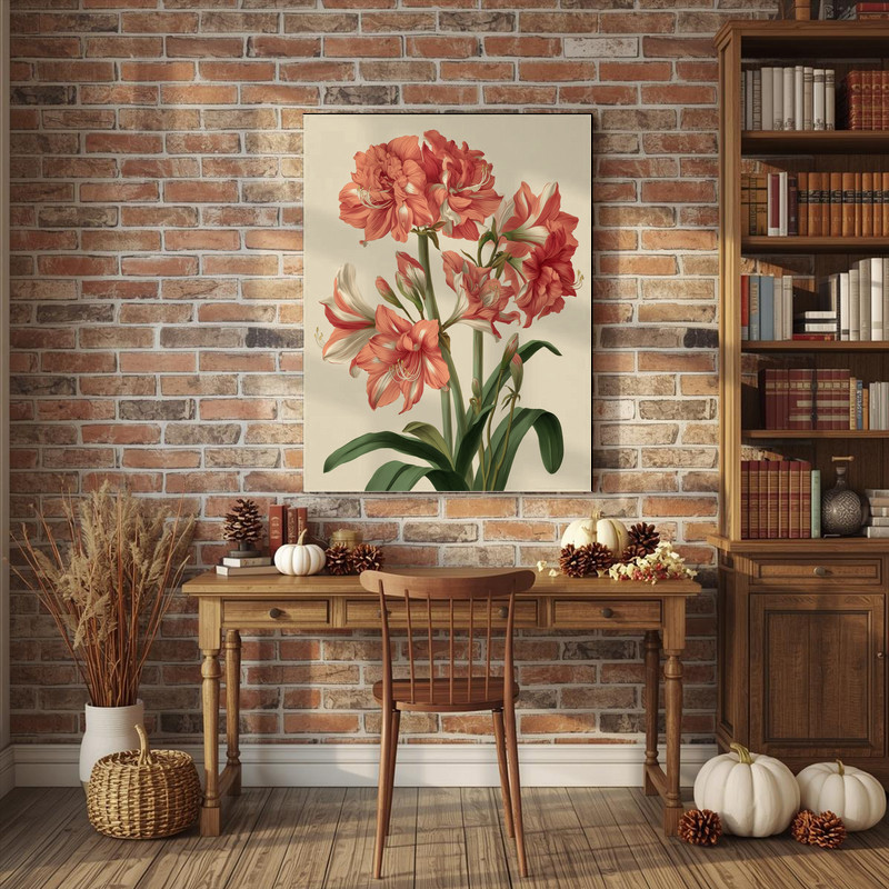 Blush Pink Amaryllis II, Minimal Botanical Illustration Canvas Wall Art