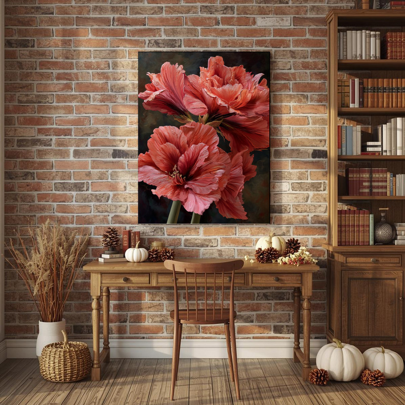 Dusty Pink Amaryllis, Rustic Fine Art Portrait Canvas Wall Art