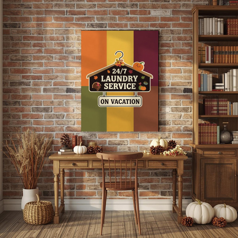 Funny Thanksgiving Laundry Room Decor – On Vacation Theme Canvas Wall Art