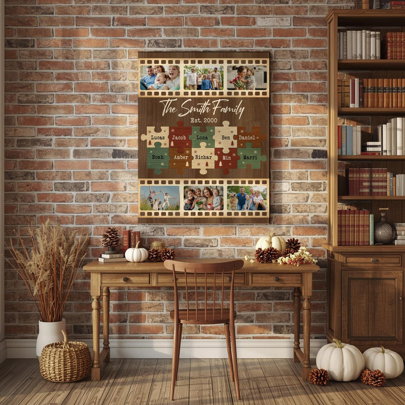 Personalized Family Puzzle Pieces Canvas - Custom Family Christmas Photo Collage Gift