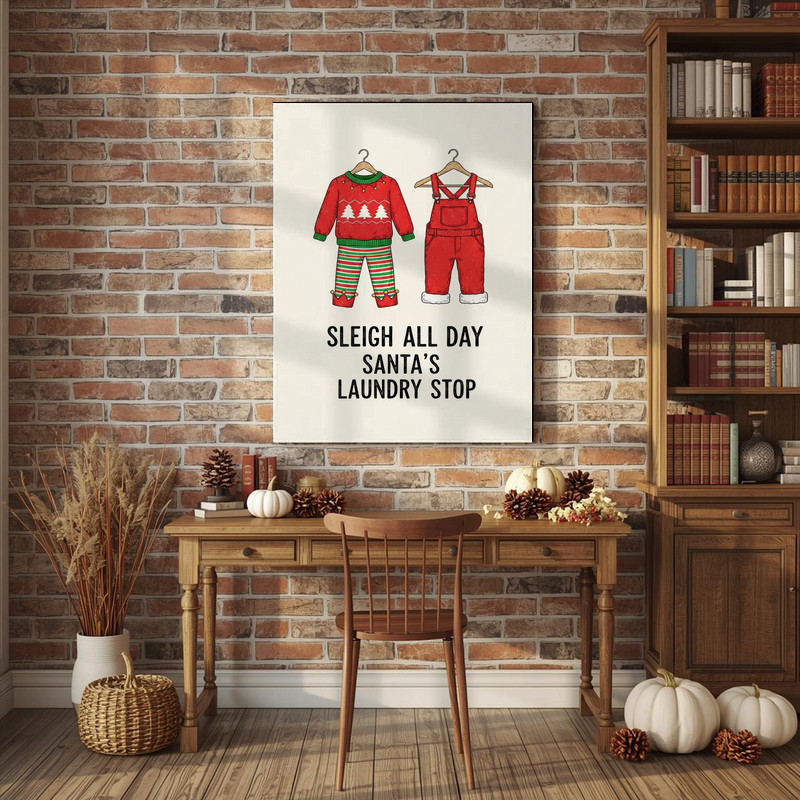 Sleigh All Day Then Laundry – Christmas Laundry Room Decor Canvas Wall Art