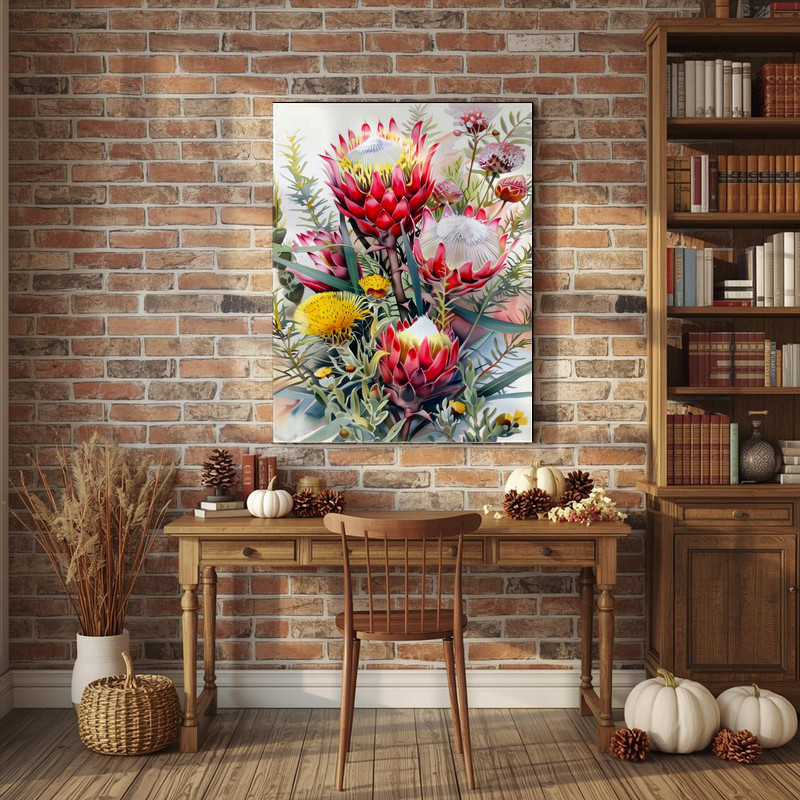Vintage King Protea Bouquet Canvas Wall Art