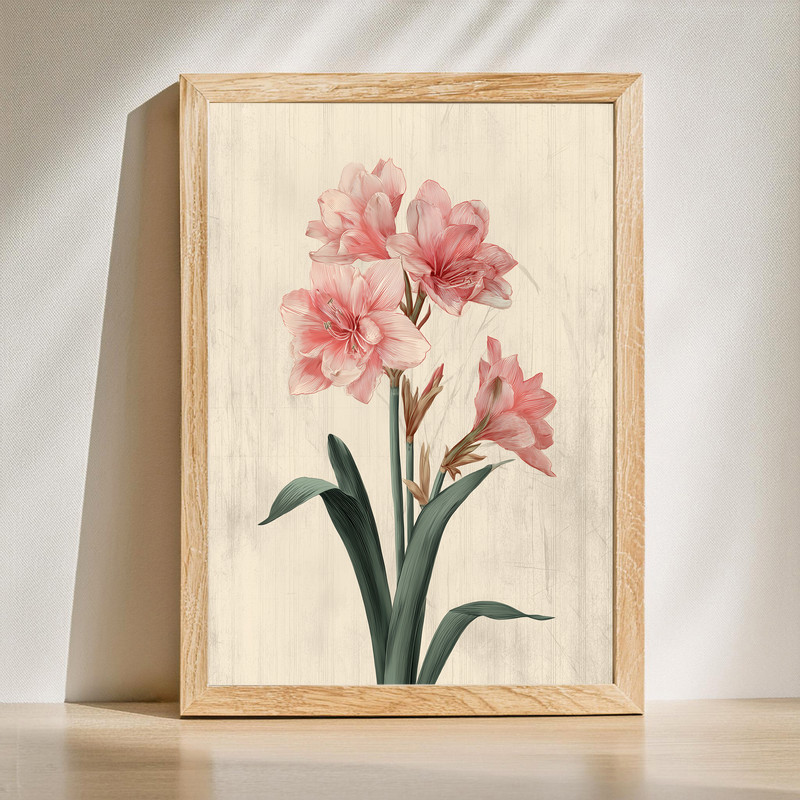 Blush Pink Amaryllis I, Minimal Botanical Illustration Canvas Wall Art | Family Wall Decor