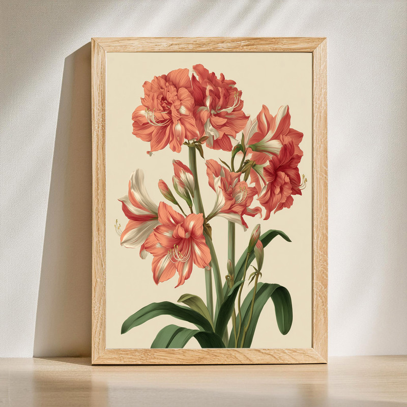 Blush Pink Amaryllis II, Minimal Botanical Illustration Canvas Wall Art | Family Wall Decor