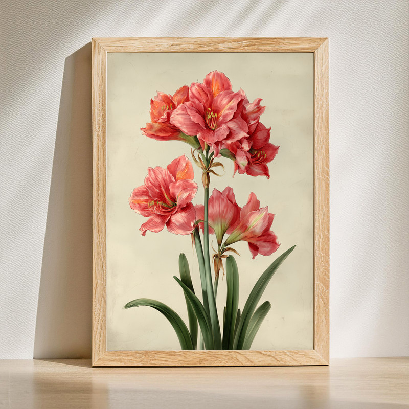 Blush Pink Amaryllis, Vintage Botanical Canvas Wall Art | Family Wall Decor