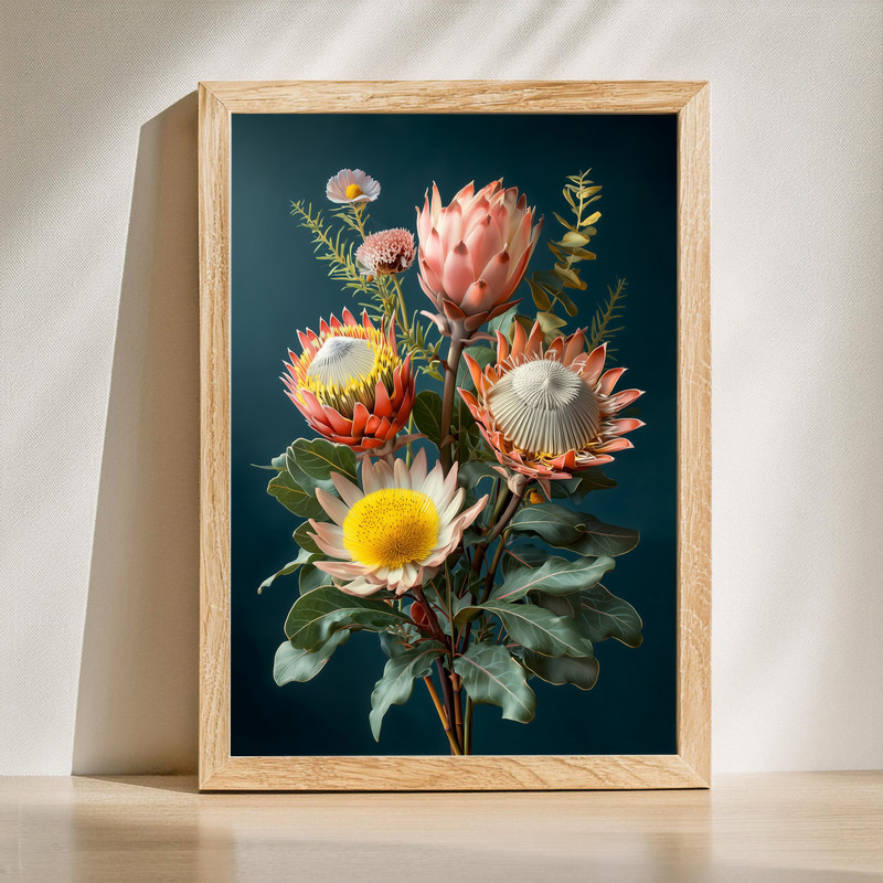 Botanical Realism Protea Canvas Wall Art | Family Wall Decor