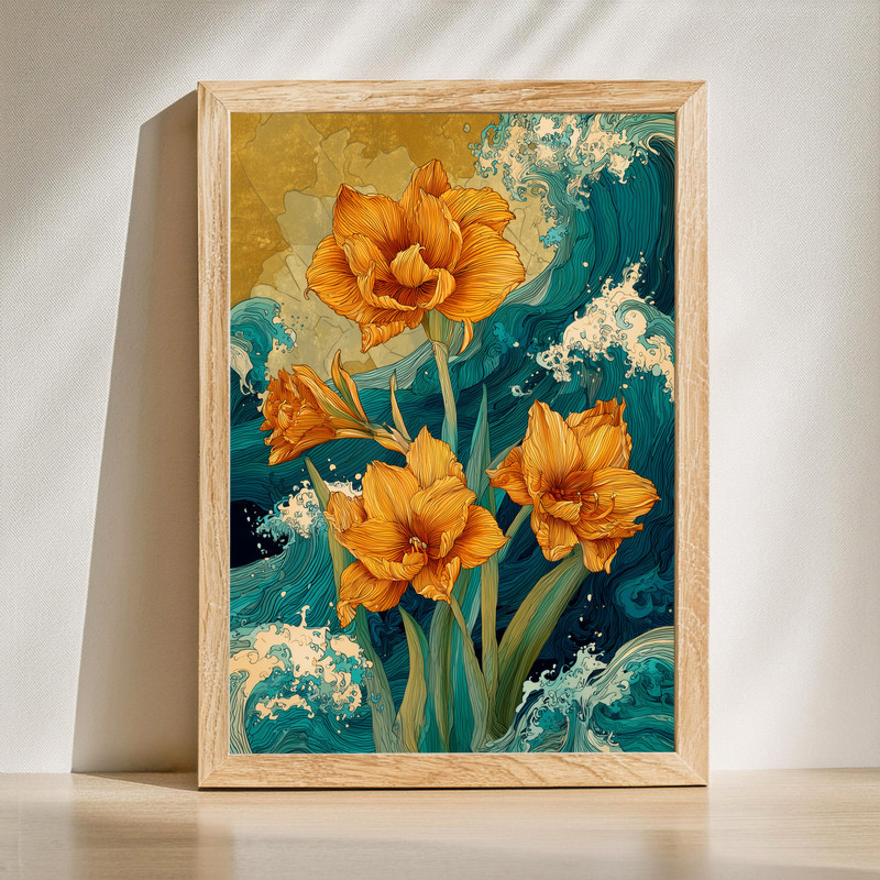Golden Sky Amaryllis, Dynamic Wave-Inspired Canvas Wall Art | Family Wall Decor