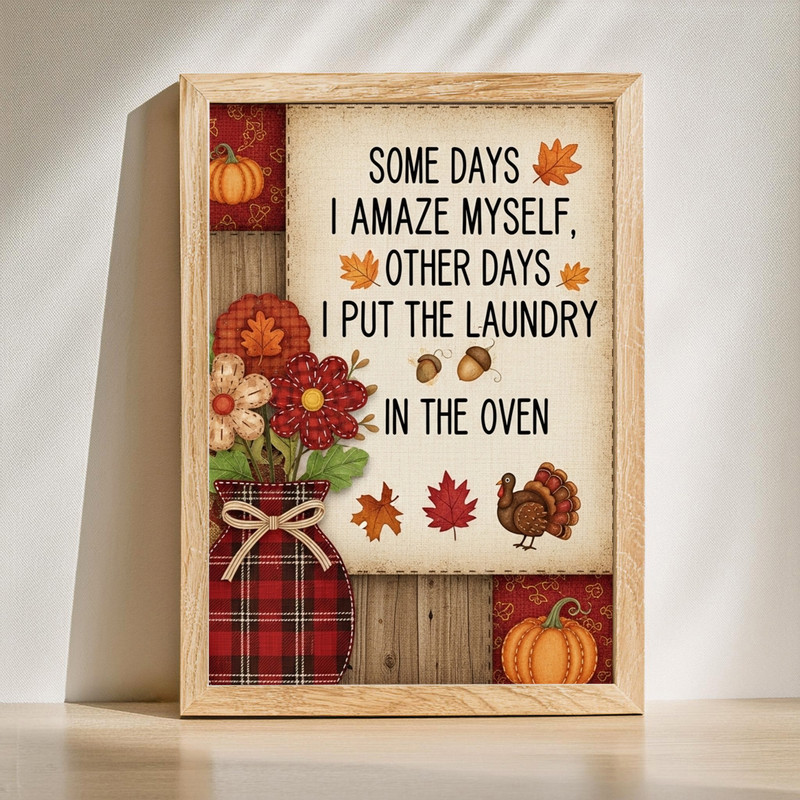 Laundry & Laughter – Thanksgiving Patchwork Laundry Room Decor Canvas Wall Art | Family Wall Decor
