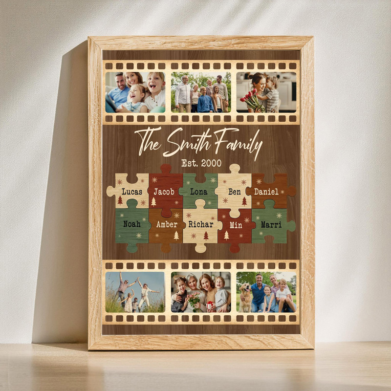 Personalized Family Puzzle Pieces Canvas - Custom Family Christmas Photo Collage Gift | Family Wall Decor