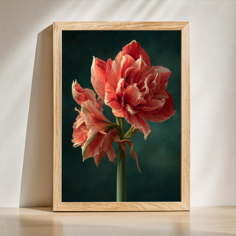 Red Amaryllis, Fine Art Oil Painting Canvas Wall Art | Family Wall Decor