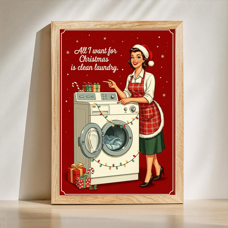 Retro Christmas Laundry – Vintage 50s Style Laundry Room Decor Canvas Wall Art | Family Wall Decor