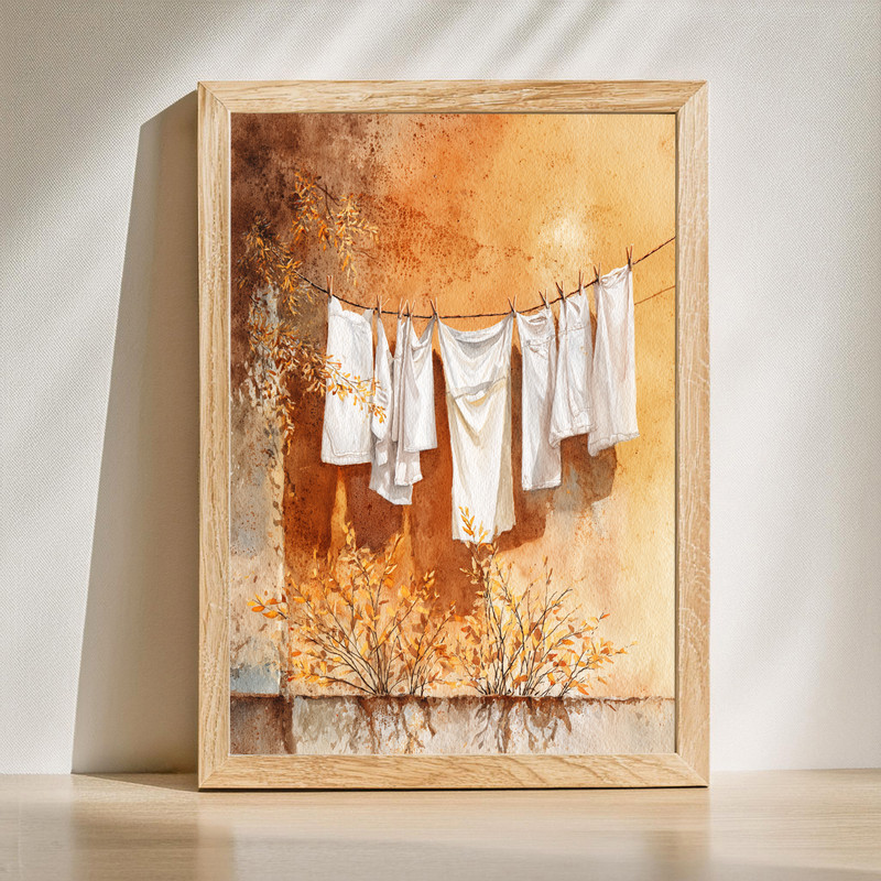 Thanksgiving Laundry Day Art – Watercolor Autumn Laundry Room Decor Canvas Wall Art | Family Wall Decor