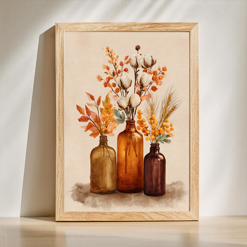 Thanksgiving Watercolor Amber Bottles – Fall Floral Laundry Room Decor Canvas Wall Art | Family Wall Decor