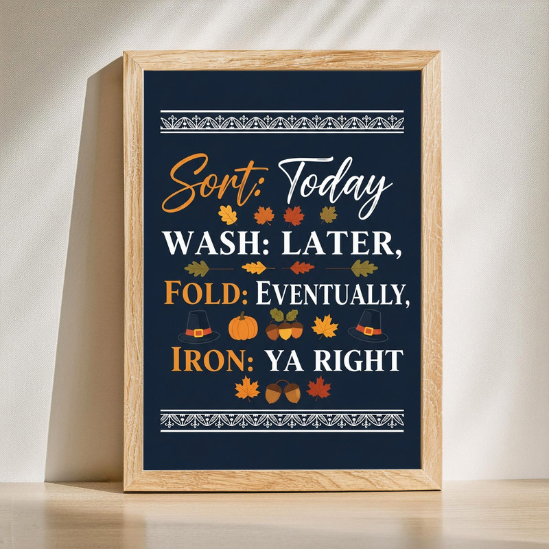 Thanksgiving-Themed Laundry Schedule – Navy Blue Laundry Room Decor Canvas Wall Art | Family Wall Decor
