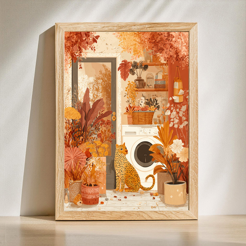 Whimsical Cozy Laundry Room With Cheetah Decor – Laundry Room Decor Canvas Wall Art | Family Wall Decor