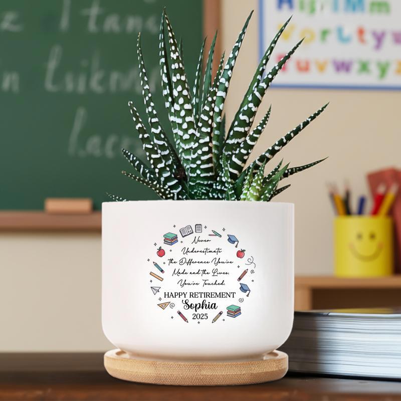 Personalized Retirement Teacher With School Vibe Ceramic Plant Pot Personalized Retirement Teacher With School Vibe Ceramic Plant Pot