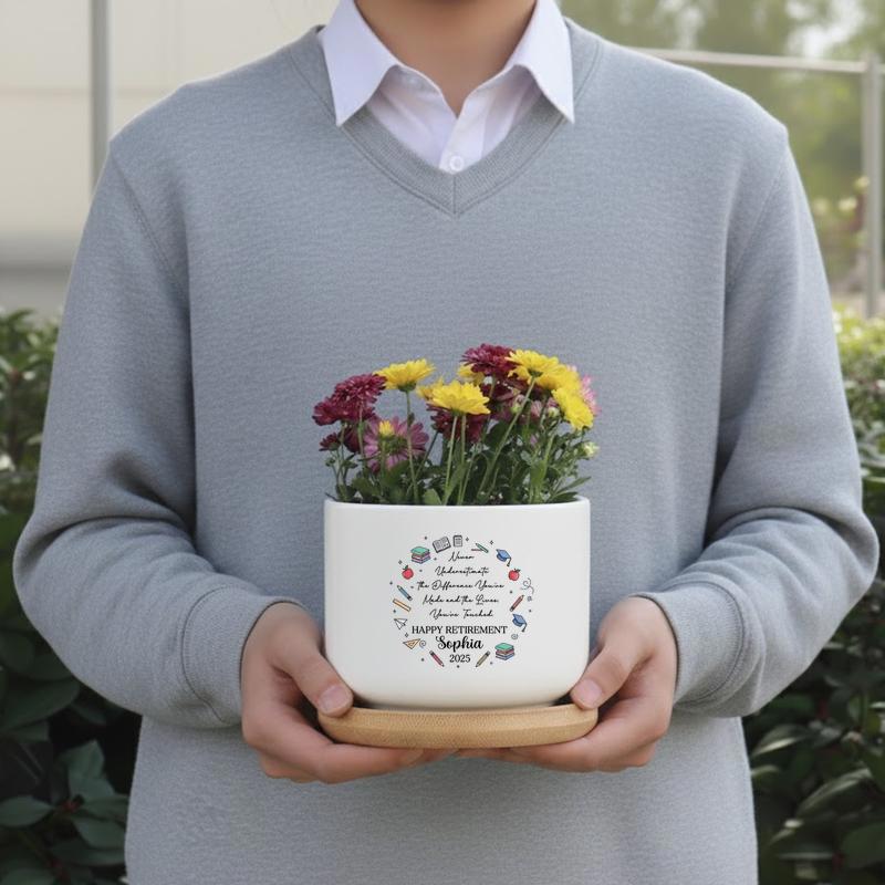 Personalized Retirement Teacher With School Vibe Ceramic Plant Pot Personalized Retirement Teacher With School Vibe Ceramic Plant Pot