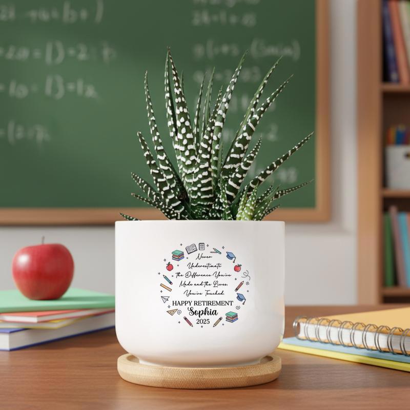 Personalized Retirement Teacher With School Vibe Ceramic Plant Pot Personalized Retirement Teacher With School Vibe Ceramic Plant Pot