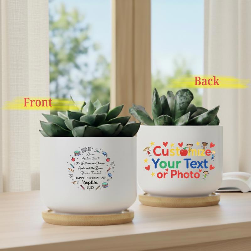 Personalized Retirement Teacher With School Vibe Ceramic Plant Pot Personalized Retirement Teacher With School Vibe Ceramic Plant Pot