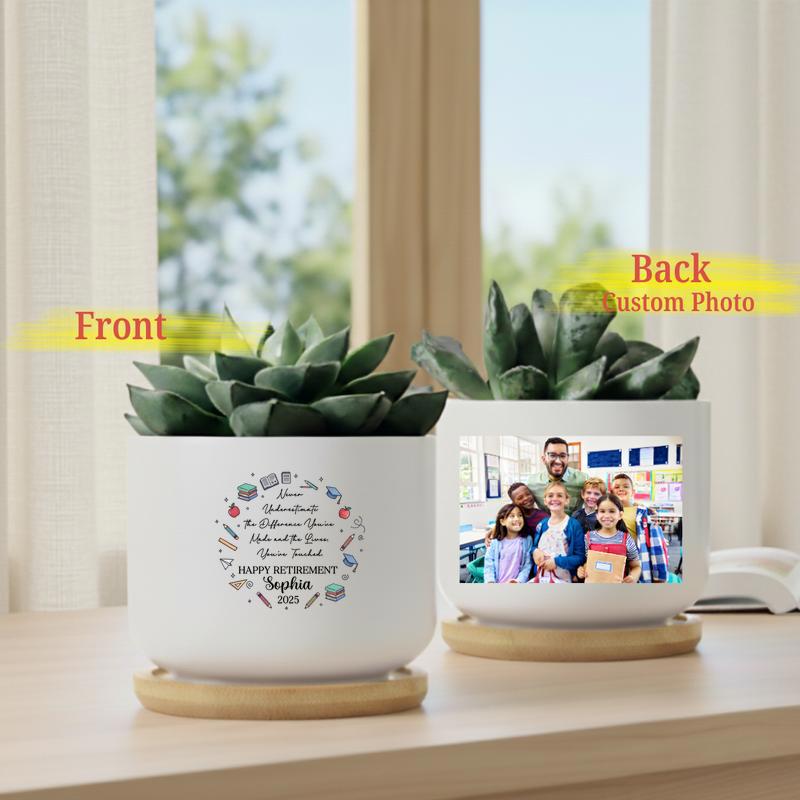 Personalized Retirement Teacher With School Vibe Ceramic Plant Pot Personalized Retirement Teacher With School Vibe Ceramic Plant Pot