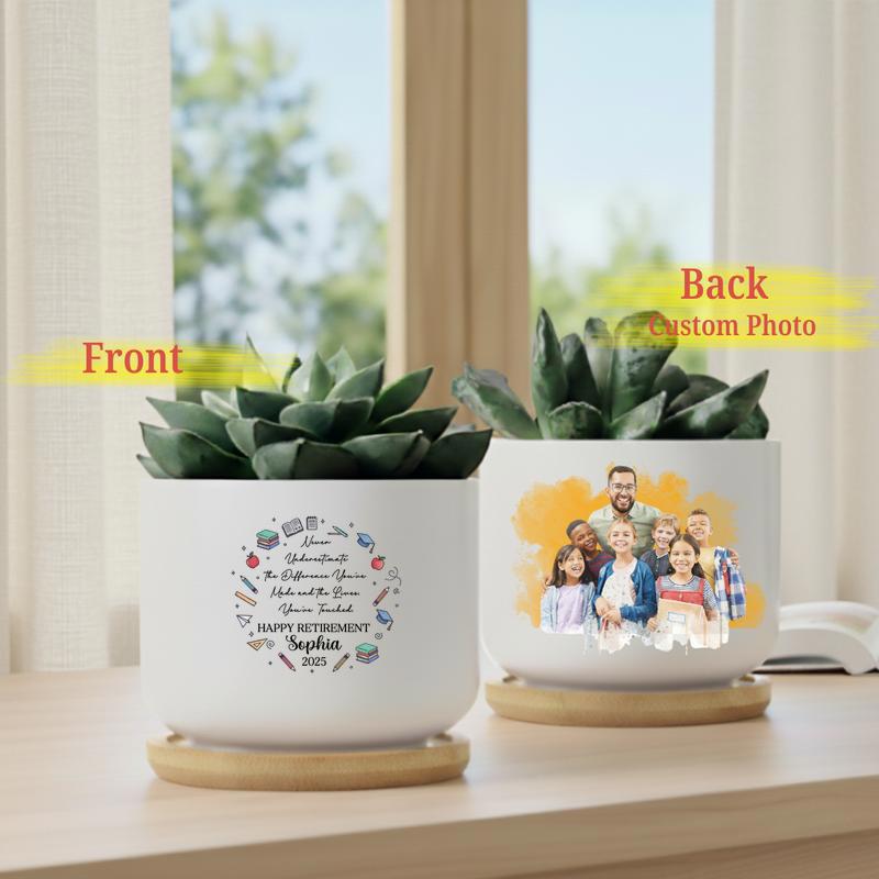 Personalized Retirement Teacher With School Vibe Ceramic Plant Pot Personalized Retirement Teacher With School Vibe Ceramic Plant Pot