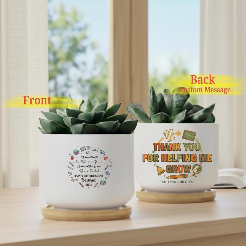 Personalized Retirement Teacher With School Vibe Ceramic Plant Pot Personalized Retirement Teacher With School Vibe Ceramic Plant Pot