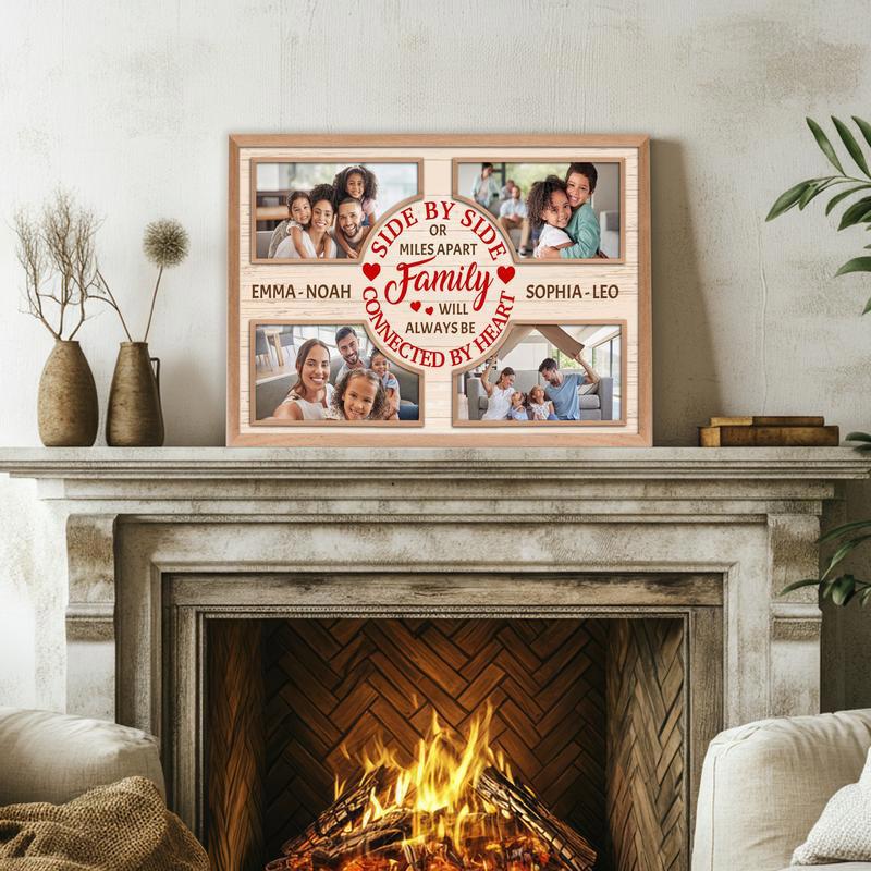 Long-distance family Christmas photo collage canvas, personalized with names; chalkboard background with clean typography.