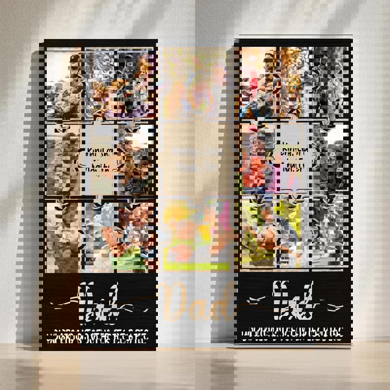 Custom family photo collage canvas with 9-photo grid, personalized with family photos, Christmas gift for Dad, landscape | Family Wall Decor