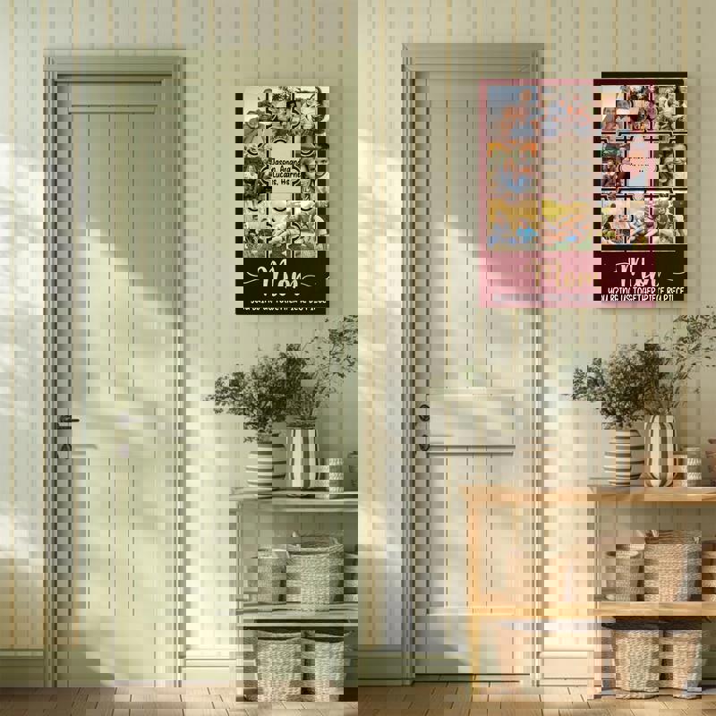 Custom family photo collage canvas with your photos, Mother’s Day gift for Mom from kids, square layout for hallway