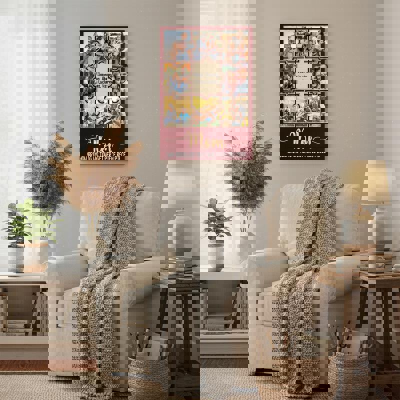 Custom family photo collage canvas with your photos, Christmas gift for Mom, landscape layout, gallery-wrapped edges