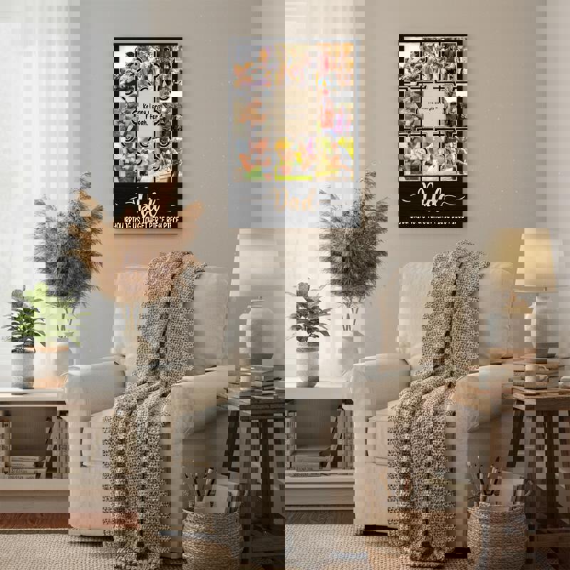 Custom family photo collage canvas, panoramic landscape layout with 5 images, sleek border, Father’s Day gift for Dad Custom family photo collage canvas, panoramic landscape layout with 5 images, sleek border, Father’s Day gift for Dad