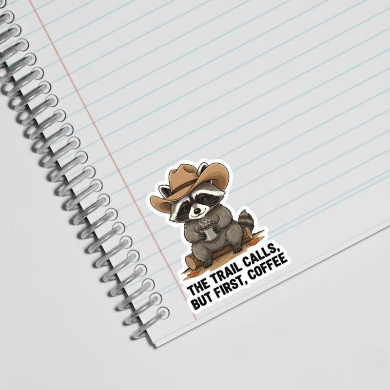 Cowboy Raccoon Camp Coffee Sticker