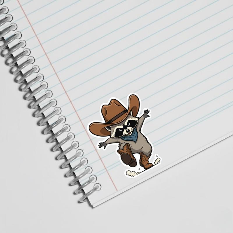 Cowboy Raccoon Riding Boots Sticker