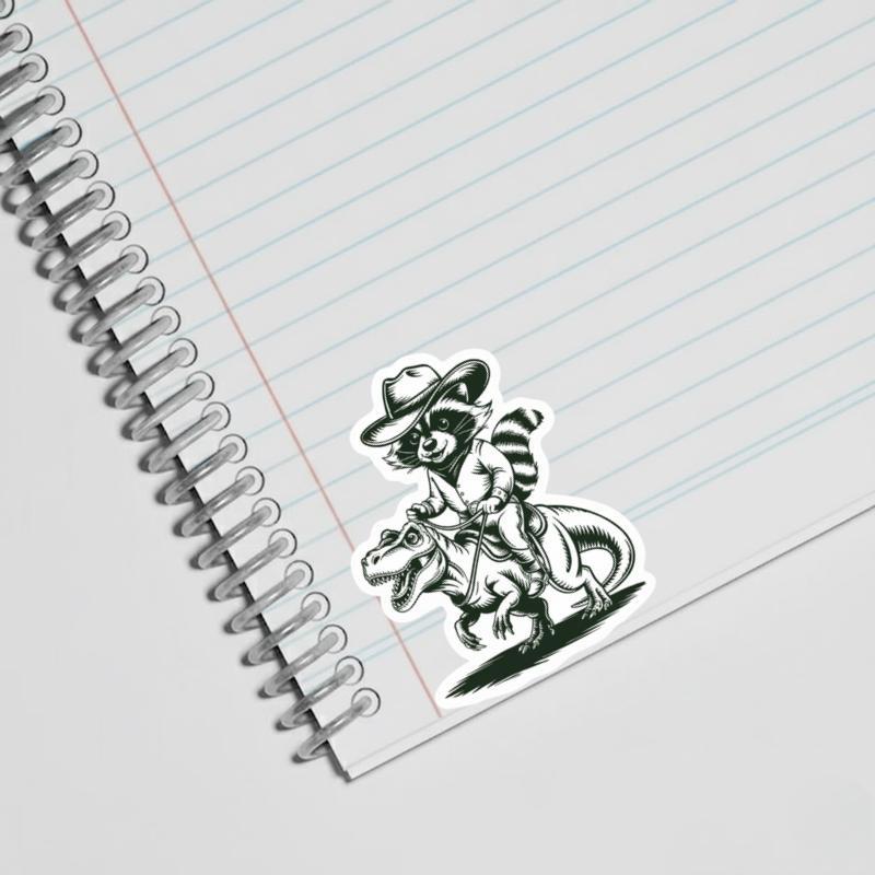 Cowboy Raccoon Riding Dinosaur Sticker
