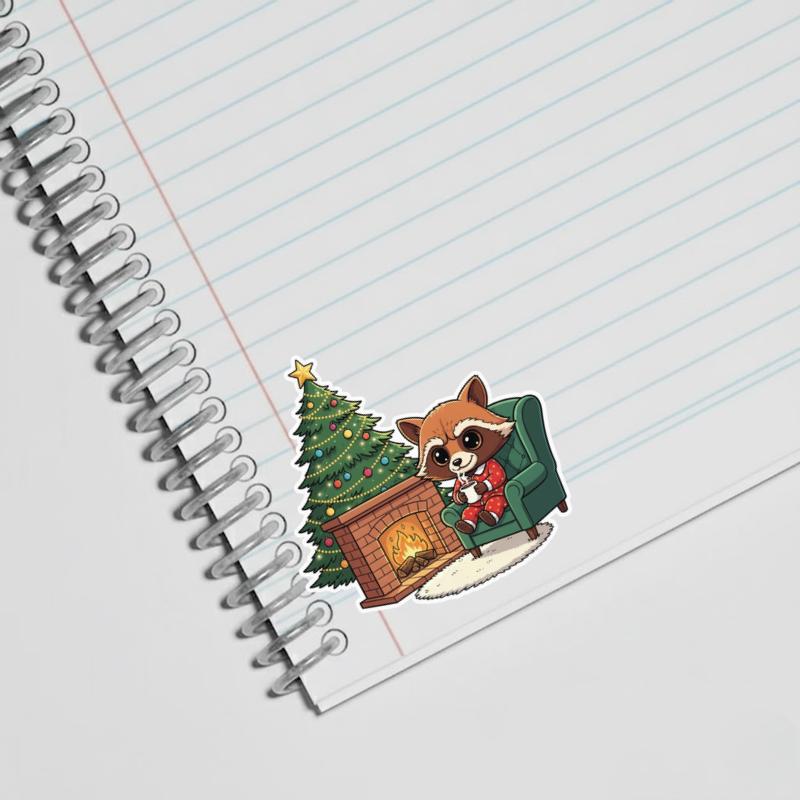 Cozy Rocket Raccoon By Fireplace Sticker