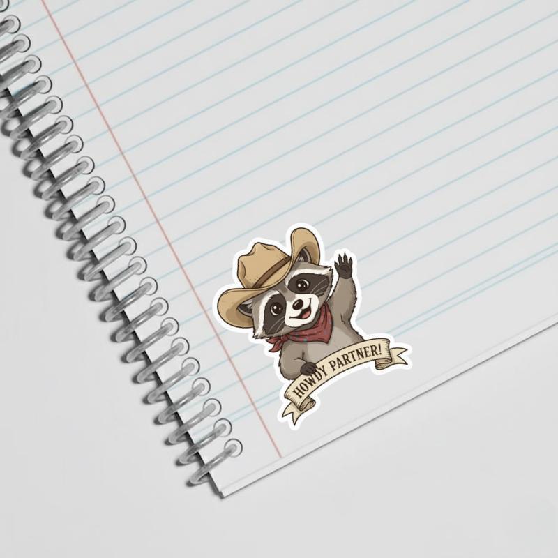 Kawaii Cowboy Raccoon, Howdy Partner Sticker