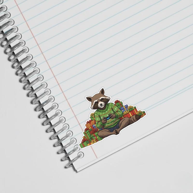 Rocket Raccoon Cozy Gamer Christmas Sticker