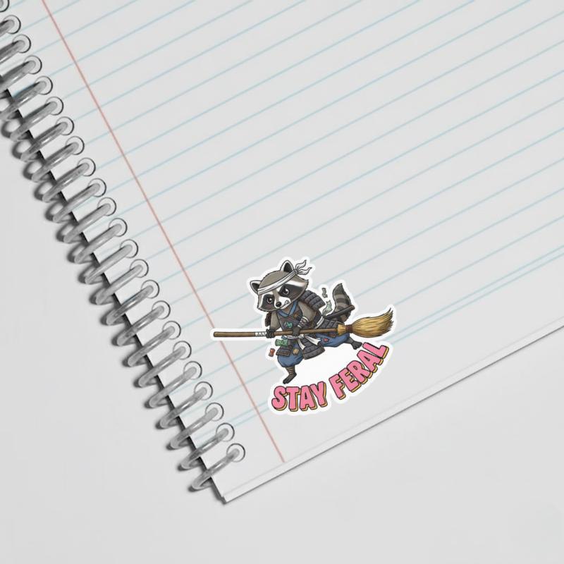 Stay Feral Raccoon Trash Samurai Sticker