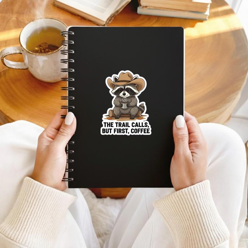 Cowboy Raccoon Camp Coffee Sticker
