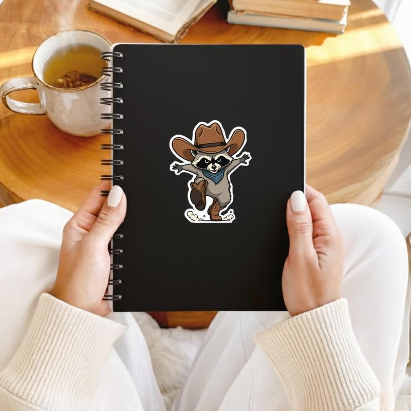 Cowboy Raccoon Riding Boots Sticker
