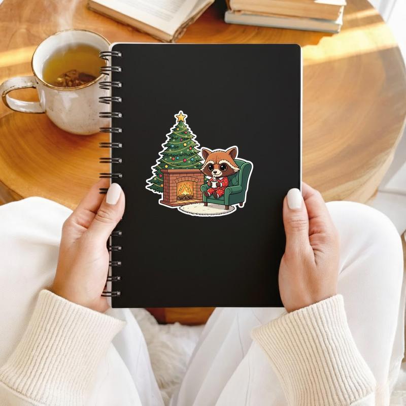 Cozy Rocket Raccoon By Fireplace Sticker