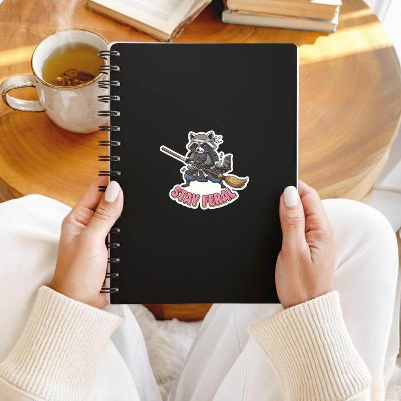 Stay Feral Raccoon Trash Samurai Sticker