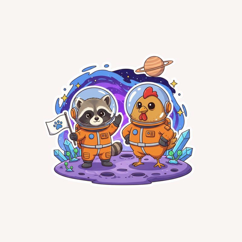 Chicken Raccoon Space Explorers Sticker - Raccsy