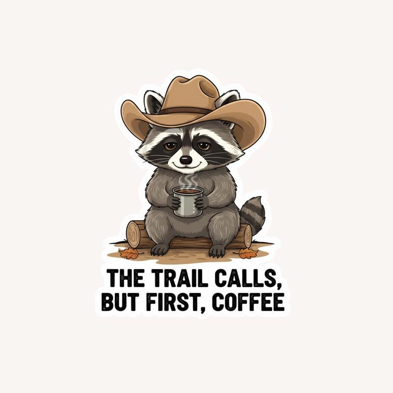 Cowboy Raccoon Camp Coffee Sticker - Raccsy